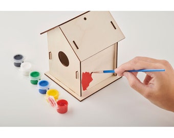 Kit de casa para pájaros de madera con juego de pintura, artesanía ecológica de madera de álamo para todas las edades