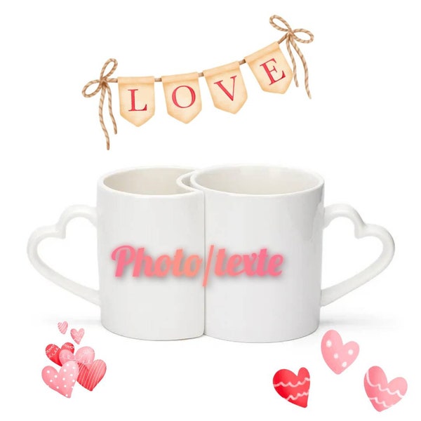 Mugs duo cœurs personnalisés photo et texte