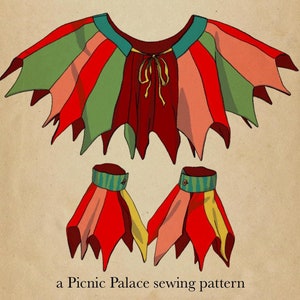 May include: A sewing pattern for a capelet and wrist cuffs. The pattern is suitable for beginners and is compatible with a home printer. The pattern is from Picnic Palace.