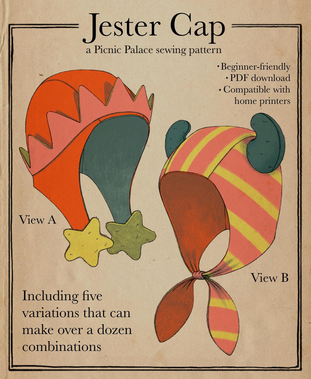 Picnic Palace's Jester Cap Sewing Pattern - Etsy party-ideas-by-mardi-gras-outlet-paper-jester-hat-pattern-mardi-gras-crafts-for-kids