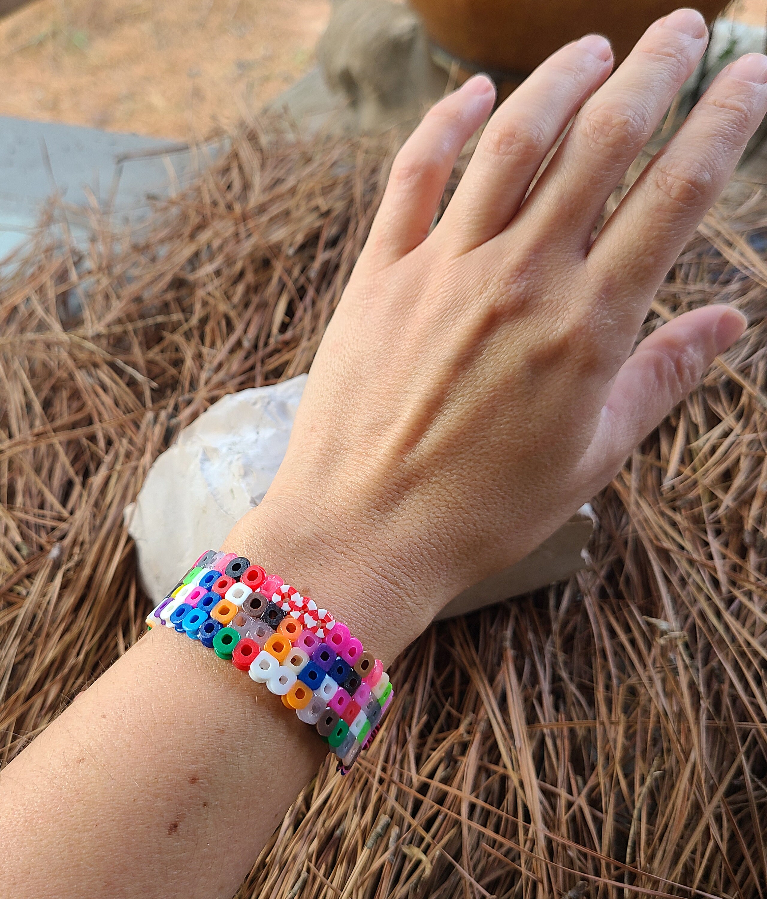 Unique Style Cuff Bracelet, Plastic Fusion Bead Bracelet, Handmade With
