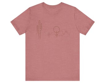 Desert Skyline Line Art T-Shirt | Cactus Sunset Tee