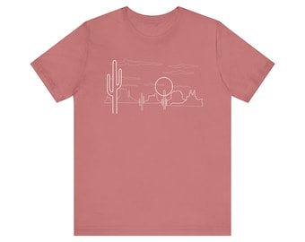 Copy of Desert Skyline Line Art T-Shirt | Cactus Sunset Tee