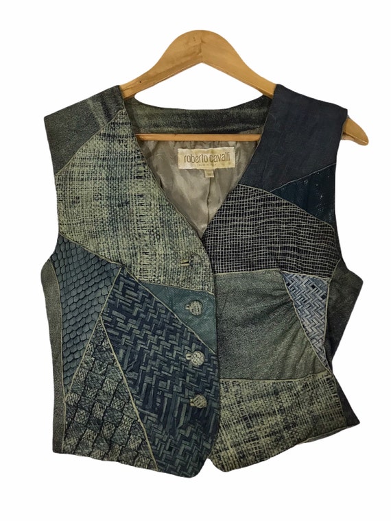Roberto Cavalli Blue Denim Patchwork Italy Vest Ja