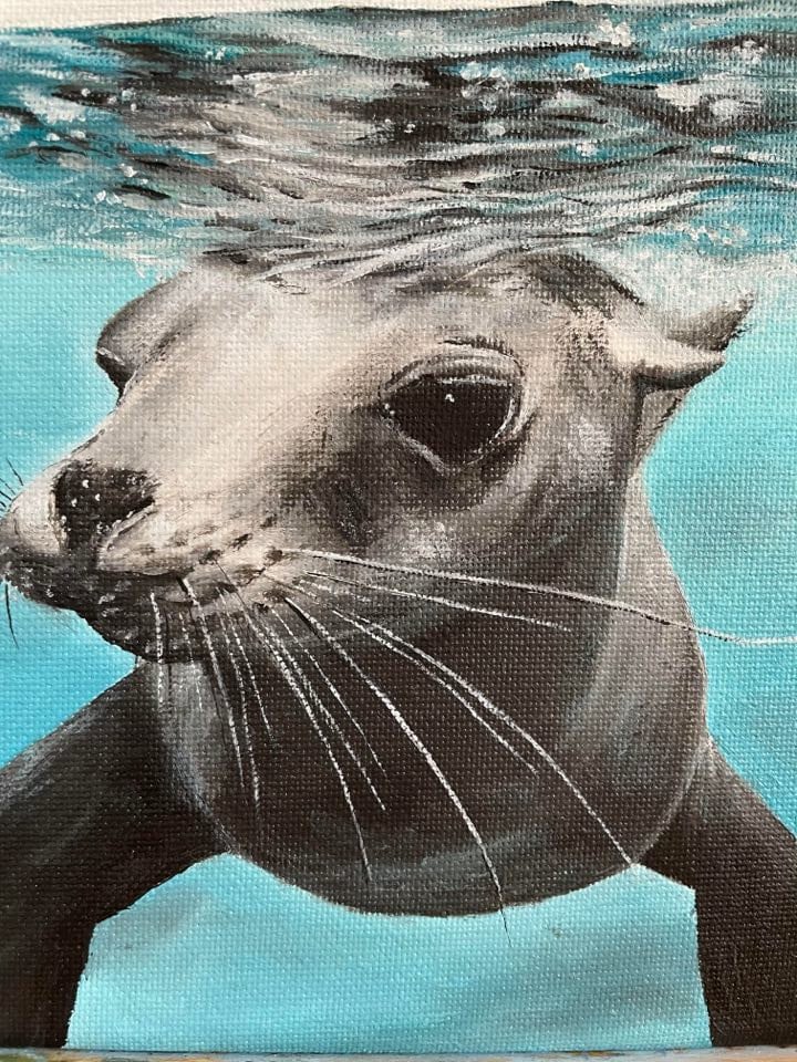 Cute Seal Oil Painting Original Ocean Painting Animal Etsy