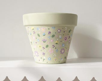 Wildflower Garden Planter | Terracotta Planter | Hand Painted Planter| Botanical Planter