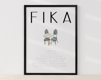 Fika Print| Nordic Print| Motivational Quote | Wall Art| Modern Quote Print| Wall Home Décor| Minimalist Wall Art| Oak Wood Frame| Swedish|