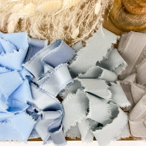 Handgerafeld lint blauw en neutraal