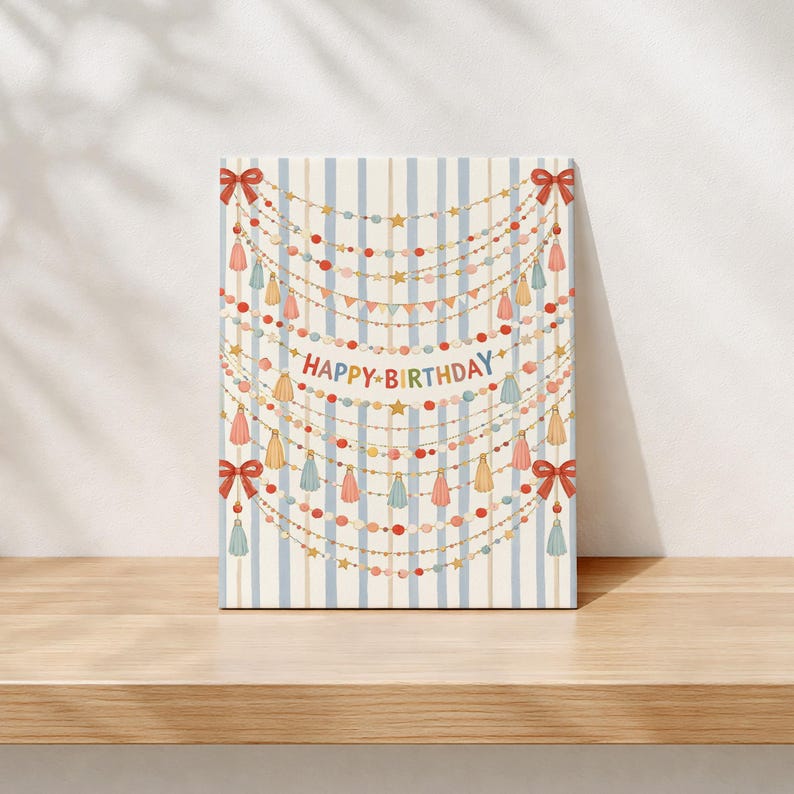 Rectangle Bday Card Retro Stripe Birthday Banner Card | Birthday Card | Retro Banner ...