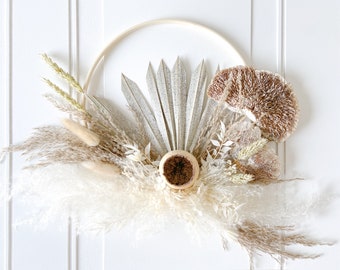 Dried Mushroom & Flowers Wreath |Flower Wall Art|Pampas Grass Decor|Farmhouse Boho Décor|Gallery Wall Art|Door Decor|Gifts|Dried Flowers