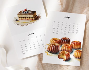 Calendario de escritorio de pastelería 2024 / Papelería de tendencia / Rellenos de calcetín / Regalos de colegas / Regalos de maestros / Arte de postres / Regalos de Navidad / Regalos únicos