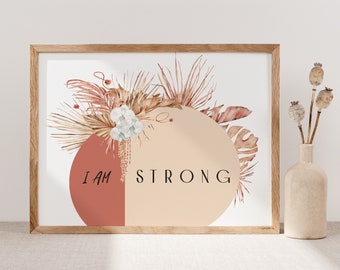 I Am Strong Quote Print| Self Affirmation Art|Motivational Quote |Wall Art| Wall Home Décor|Self Love Quote |Line Art Print |Abstract Art