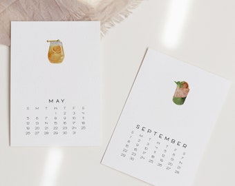 Calendario de escritorio inspirado en bebidas y cócteles 2024 / Papelería de tendencia / Rellenos de calcetines / Regalos para colegas / Regalos para maestros / Regalos de Navidad