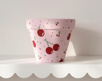 Erbstück Kirsche Übertopf | Terrakotta Blumentopf | Handbemalter Übertopf | Blumentopf