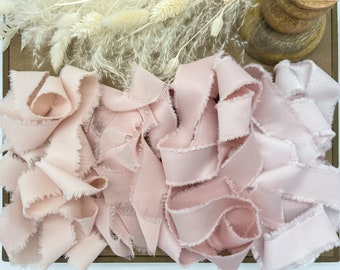 Pinks & Neutrals Hand Frayed Edge Ribbon|Handmade |Bridal Bouquet Ribbon|Wedding Décor| Rustic Ribbon|Trendy Ribbon| Photography Styling|