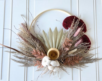 Rustic Mushroom & Dried Flowers Wreath|Flower Wall Hanging|Handmade Décor |Pampas Grass Décor | Farmhouse Décor | Rustic Décor | Fall Décor