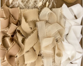 Neutrals Hand Frayed Edge Ribbon|Handmade |Bridal Bouquet Ribbon|Wedding Décor| Rustic Ribbon|Trendy Ribbon| Photography Styling|