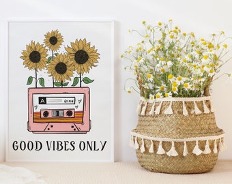 Good Vibes Only Print | Retro Art | 70s Art Inspiration | Sunflower Print | trendy Wall Art | Gift Ideas | Retro Vibes |