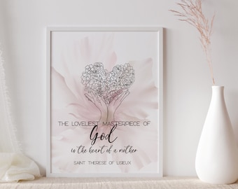 St Therese Of Lisieux Quote| Heart Of A Mother | Religious Quotes|Christian Print| Minimalist Wall Art|Oak Wood|Religious Quote| Saint Print