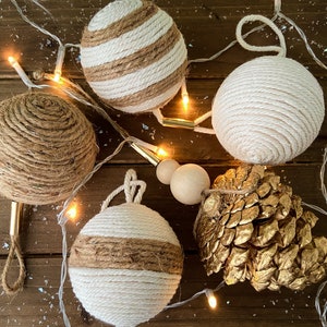 Ensemble d&#39;ornements faits main rustique chic - Ornement minimaliste fait main | Décoration neutre des Fêtes | Noël nostalgique | Décoration d&#39;arbre de Noël