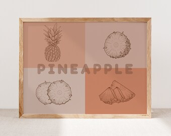 Pineapple Art Print| Modern Print|Home Décor|Oak Wood|Trendy Wall Art|Gift Ideas|Retro| Fruit Art|Abstract| Fruit Garden|Wall Art Collection