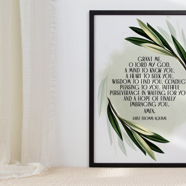 St. Thomas Aquinas Quote Print|Framed Print|Unframed Print|Christian Quote| Minimalist Wall Art|Oak Wood Frame|Religious|Grant Me O Lord|