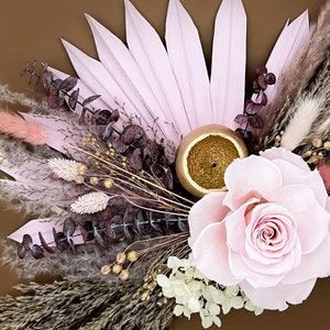 Pink Dried Flowers WreathFlower Wall HangingHandmade Décor Pampas Grass DecorFarmhouse Décor Rustic Home Decor Neutral Wreath image 1