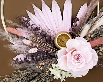 Pink Dried Flowers Wreath|Flower Wall Hanging|Handmade Décor |Pampas Grass Decor|Farmhouse Décor | Rustic Home Decor | Neutral Wreath