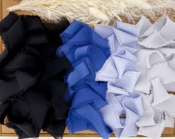 Black & Blues Hand Frayed Edge Ribbon|Handmade |Bridal Bouquet Ribbon|Wedding Décor| Rustic Ribbon|Trendy Ribbon| Photography Styling|