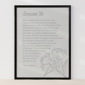 Sonnet 18 Print|William Shakespeare Quote|Framed Print| Unframed Print|Home Décor| Minimalist Wall Art|Oak Wood Frame|Poem Print|