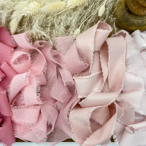 Pinks Hand Frayed Edge RibbonHandmade Bridal Bouquet RibbonWedding Décor Rustic RibbonTrendy Ribbon Photography Styling Pastel Ribbon image 1