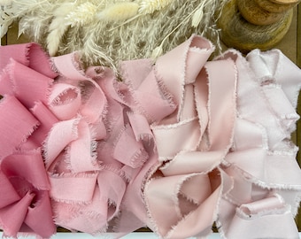 Pinks Hand Frayed Edge Ribbon|Handmade |Bridal Bouquet Ribbon|Wedding Décor| Rustic Ribbon|Trendy Ribbon| Photography Styling| Pastel Ribbon