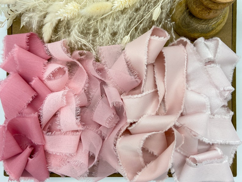 Pinks Hand Frayed Edge RibbonHandmade Bridal Bouquet RibbonWedding Décor Rustic RibbonTrendy Ribbon Photography Styling Pastel Ribbon image 1