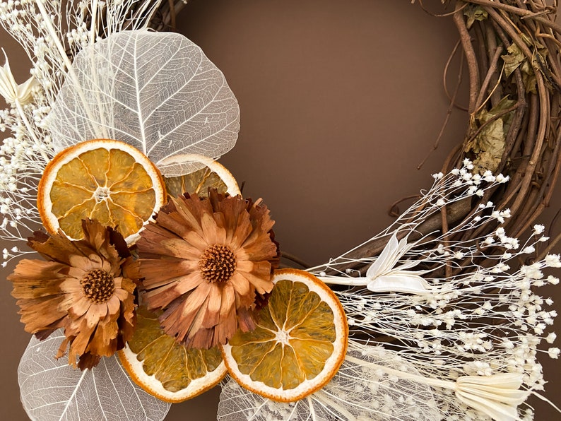 Rustic Dried Orange WreathFlower Wall HangingHandmade Décor Pampas Grass DecorFarmhouse Décor Rustic Home Decor Wreath image 2