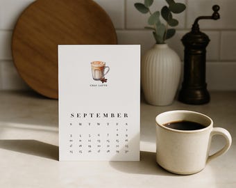 Kaffeekalender 2027 | Tischkalender | Minimalistischer Kunstkalender | Neutrale Bürodekoration | Geschenkideen zu Weihnachten