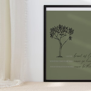 John 6:35 Print|I Am The Bread Of Life| Biblical Verse|Christian Print| Minimalist Wall Art|Oak Wood|Religious Quote| Scripture Print|