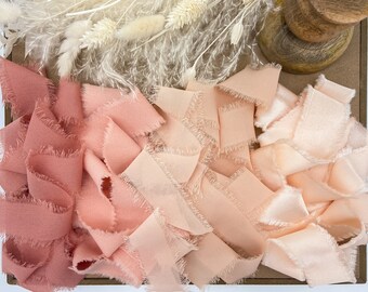 Pinks & Peaches Hand Frayed Edge Ribbon|Handmade |Bridal Bouquet Ribbon|Wedding Décor| Rustic Ribbon|Trendy Ribbon| Photography Styling|