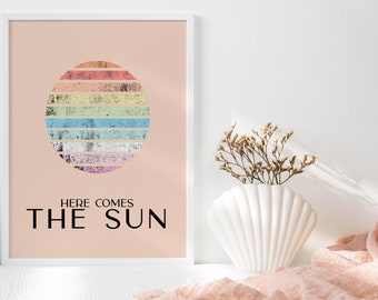 Here Comes The Sun Print| Retro Art | Sunflower Art | Abstract Sun Art Print | Trendy Wall Décor | Gift Ideas | 70s Art | Retro Vibes |