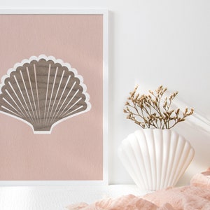 Impression d&#39;art rétro coquillage|Impression moderne|Décoration de maison|Bois de chêne|Art mural tendance|Idées cadeaux|Rétro|Abstrait|Collection d&#39;art mural |Art de voyage