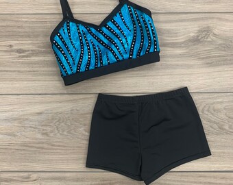 Zebra Blue Top & Booty Shorts/Girls Dancewear