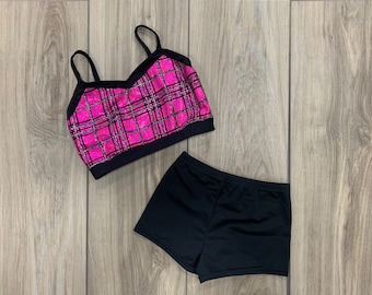Pink Checkered Top & Booty Shorts Set/Girls Dance Sets