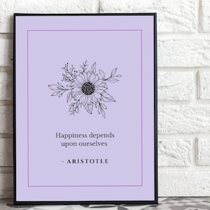 Aristotle Quote Wall Art | “Happiness depends upon ourselves” | Positive Inspirational Philosophy Print | Home Decor | PDF & JPG