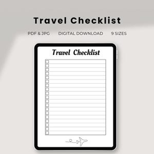Travel Checklist Printable | Vacation Packing List Digital Download | Minimal Travel Essentials List | PDF | Organized Trip Planner | JPG