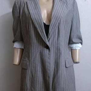 Vintage Gray Linen Jacket, Women&#39;s Oversized Jacket, Stylish Button-Up Jacket, Boyfriend Blazer, Size Large