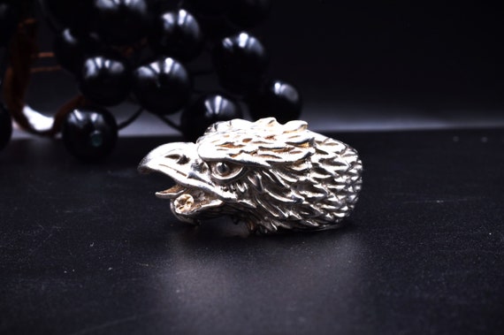 Sterling Silver Eagle Ring, Hawk Signet, Biker Je… - image 2