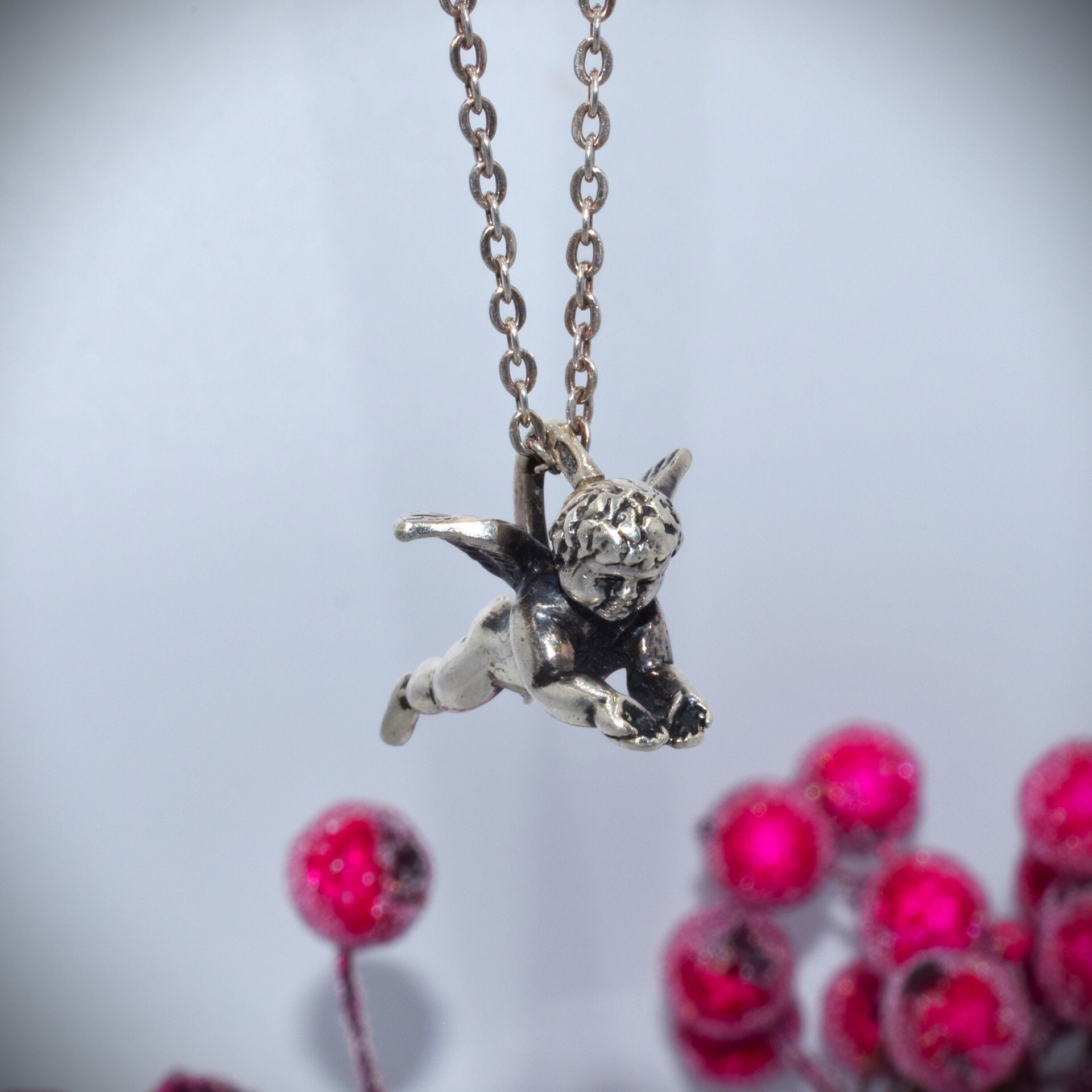 Collier Ailes D'ange Cupidon - Argenté Avec Fermoir Pompon - Neuf Avec étiquettes