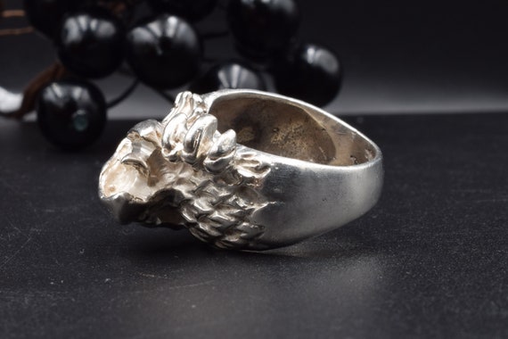 Sterling Silver Eagle Ring, Hawk Signet, Biker Je… - image 6