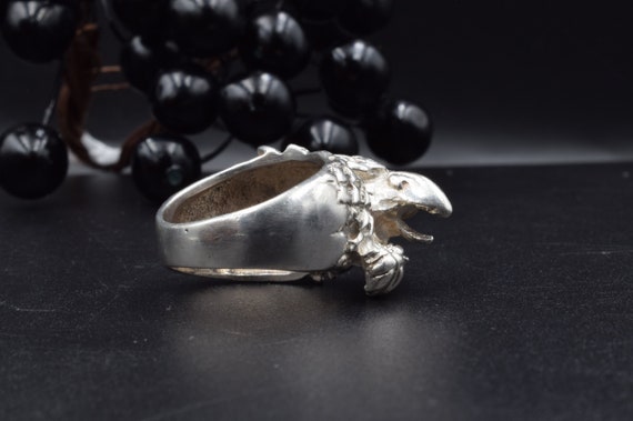 Sterling Silver Eagle Ring, Hawk Signet, Biker Je… - image 5