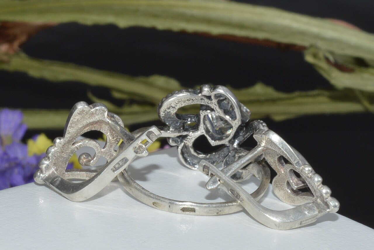 Ensemble De Bijoux Argent 925 Pour Femme – Coeur, Bague, Boucles D'oreilles – Neuf Sans Emballage