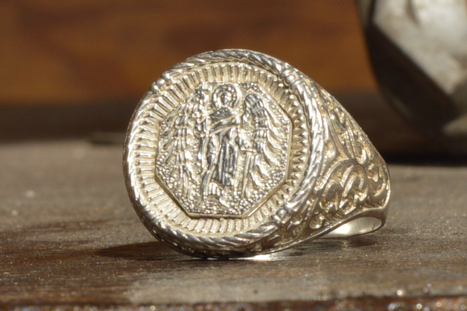 Vintage Archangel Michael Ring Men Silver Ring Sterling Etsy